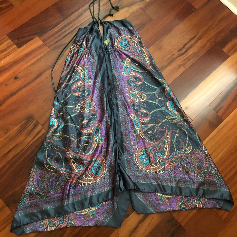 Jantana Womens Silk Boho Sleeveless String Bathing Suit Cover Up Night Gown OS